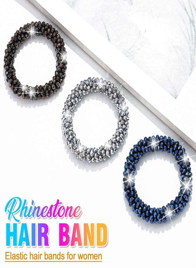 CAKURE Rhinestone Hair Tie Silver Ponytail Holder Sparkly Hair Jewelry Hair Accessories for Women and Girls (Pack of 3) - Image 2